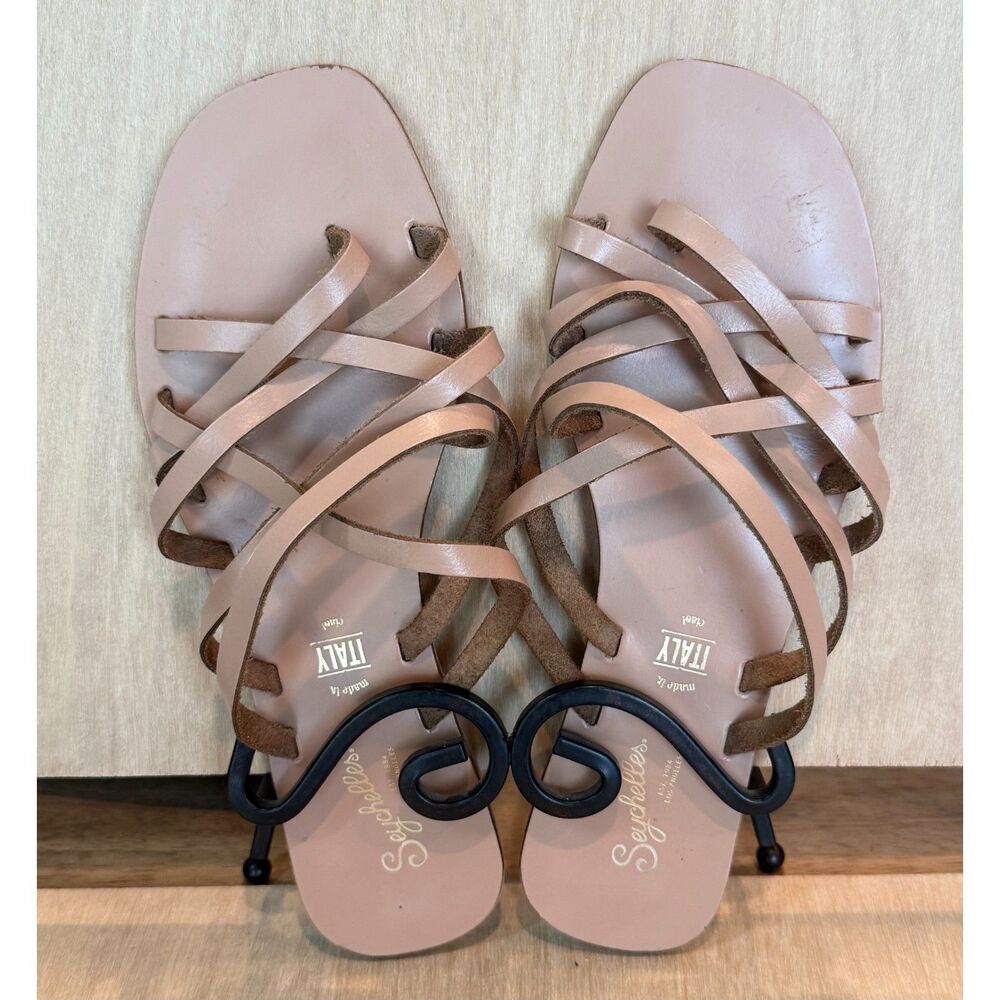 Seychelles Made in Italy Leather Strappy Sandals Nude Tan Flat Slides Women 8.5